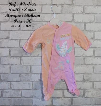 Pyjama 3 mois Kitchoun (49r-1-cte)